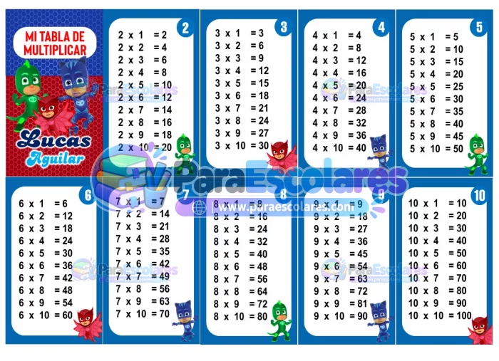 Heroes en pijamas Tabla de Multiplicar